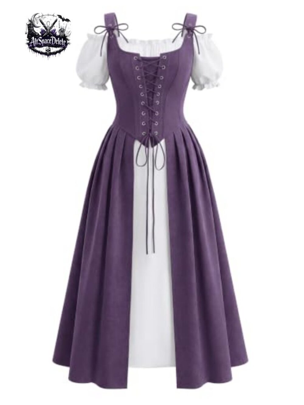 2-Piece Renaissance Costume Off-Shoulder Corset Dress Puff Sleeve Cosplay